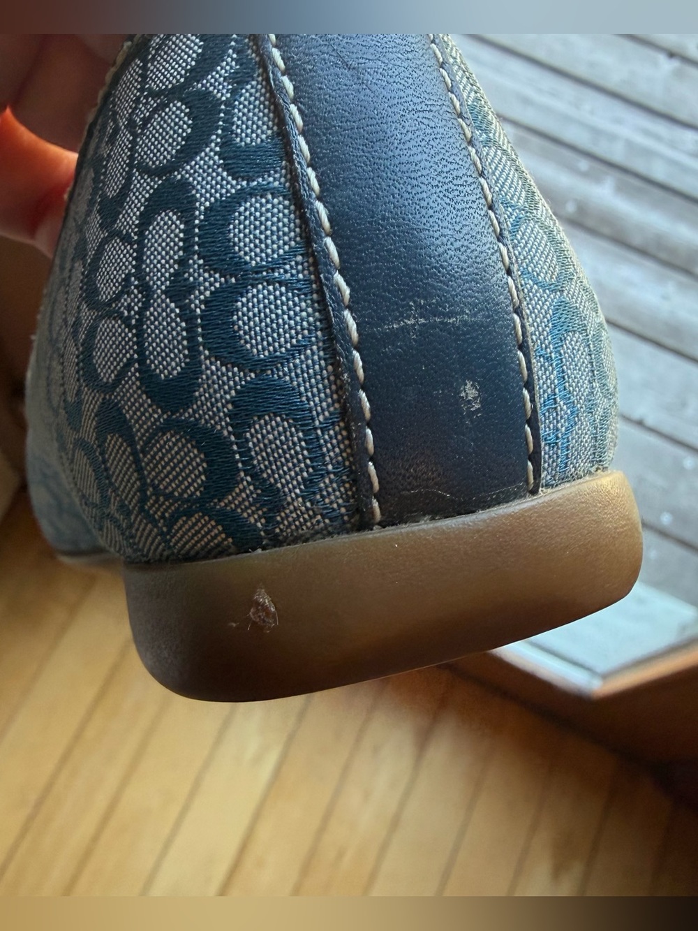 COACH Denim Blue Crystal Signature C Canvas Buckle Ballet Flats Slip-On Shoes 8 - Picture 10 of 13